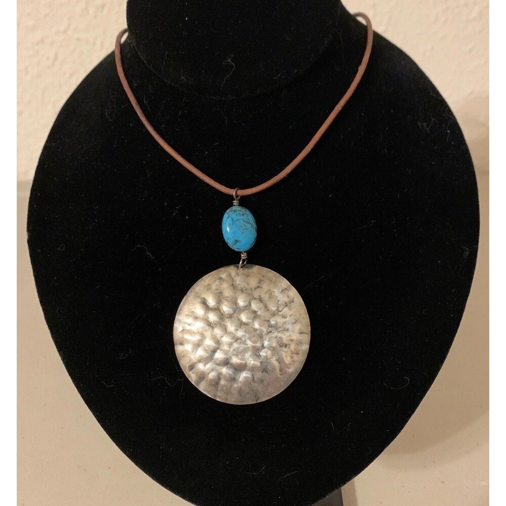 Silpada Hammered Sterling Silver Turquoise Leather Cord Necklace Western
